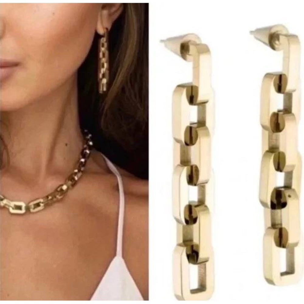 NEW Eddie Borgo Supra Chain Link 12K Gold‎ Finished Earrings New in Plastic